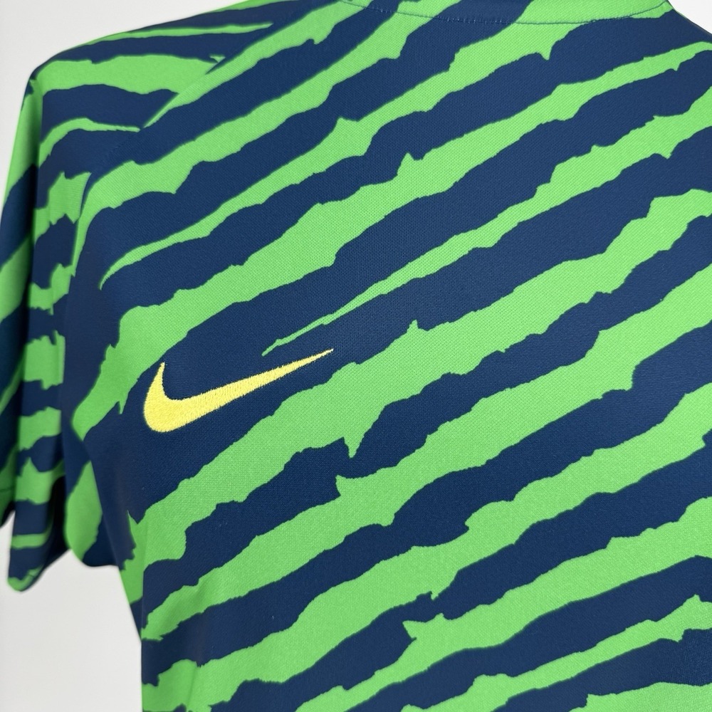 Nike Brazil Soccer Jersey CBF Neon Green Blue Zebra Strip Shirt Sz M NWT - Picture 3 of 8